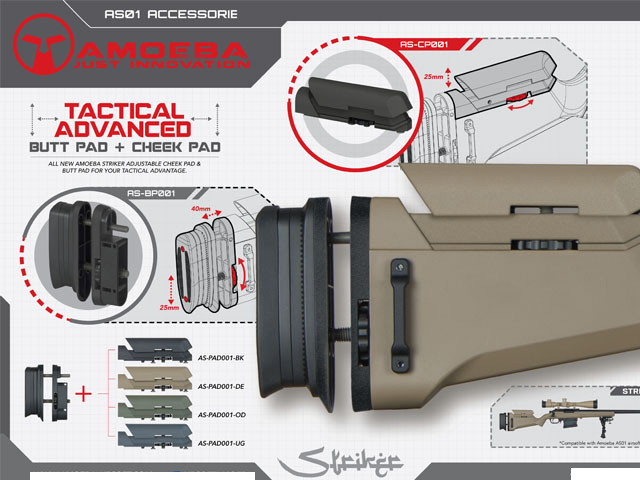 Tactical Advanced Butt pad plus cheek pad for Amoeba Striker AS01/02, Dark Earth OD-A-AS-PAD-001-DE asgbox.pl Tactical Advanced Butt pad plus cheek pad for Amoeba Striker AS01/02, Dark Earth