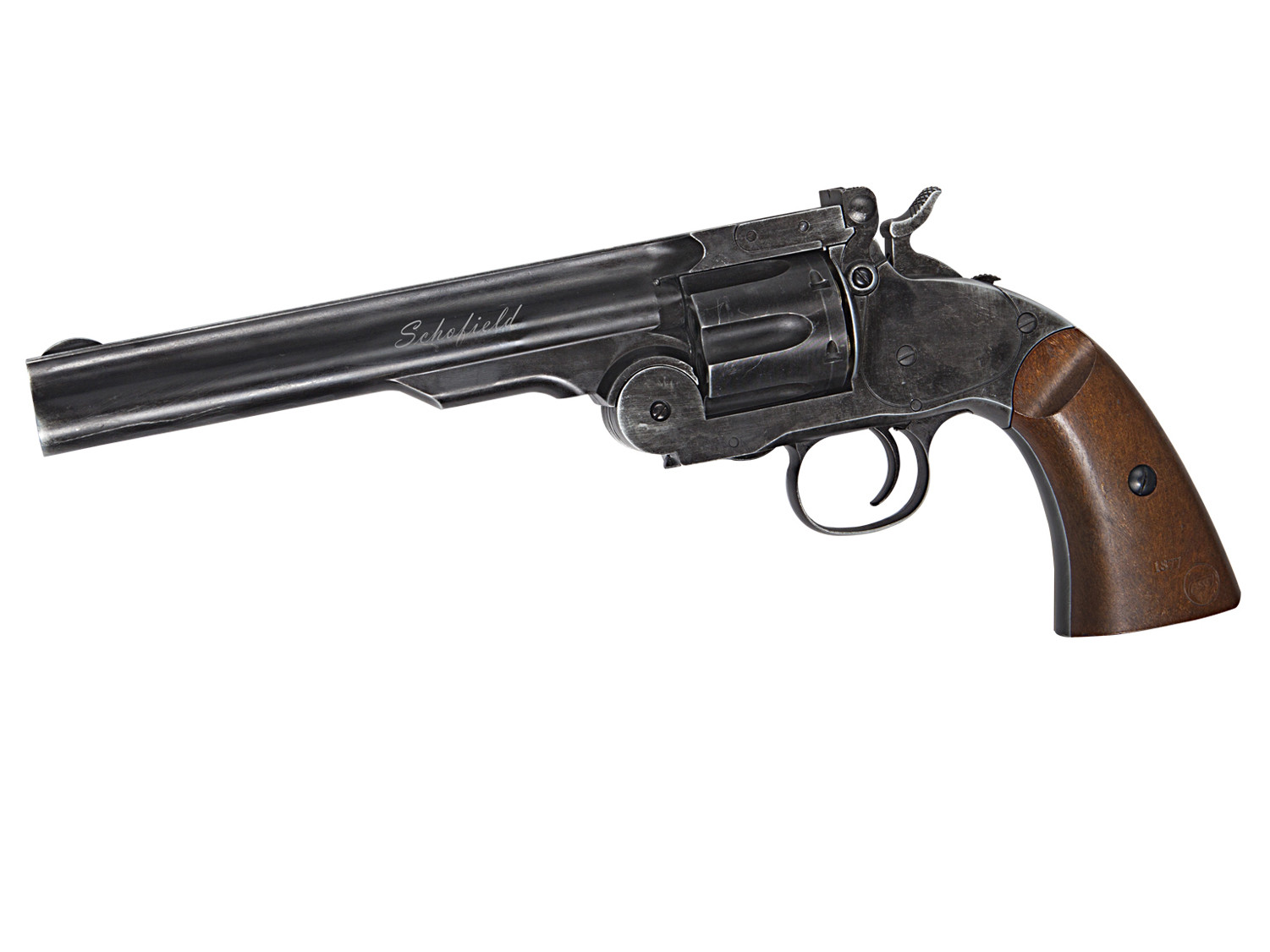 ASG Schofield 6" Gas Revolver - Black / Wood Imitation OD-A-ASG207-BK asgbox.pl ASG Schofield 6" Gas Revolver - Black / Wood Imitation