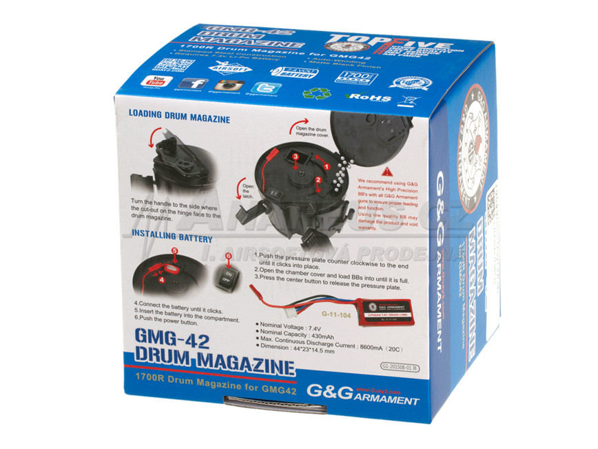 G a G Electric Drum Magazine for MG42, 1700 BBs - Black OD-A-GAG00073-BK asgbox.pl G a G Electric Drum Magazine for MG42, 1700 BBs - Black - obrazek 5