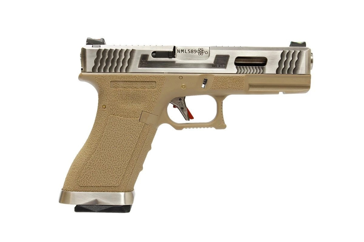 WE GBB Gas Pistol R18C Gen4 T8 Custom - Tan/Silver OD-A-WE00457 asgbox.pl WE GBB Gas Pistol R18C Gen4 T8 Custom - Tan/Silver - obrazek 2