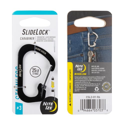 SLIDELOCK(R) CARABINER STAINLESS STEEL, black - size 3 OD-A-CSL3-01-R6 asgbox.pl SLIDELOCK(R) CARABINER STAINLESS STEEL, black - size 3