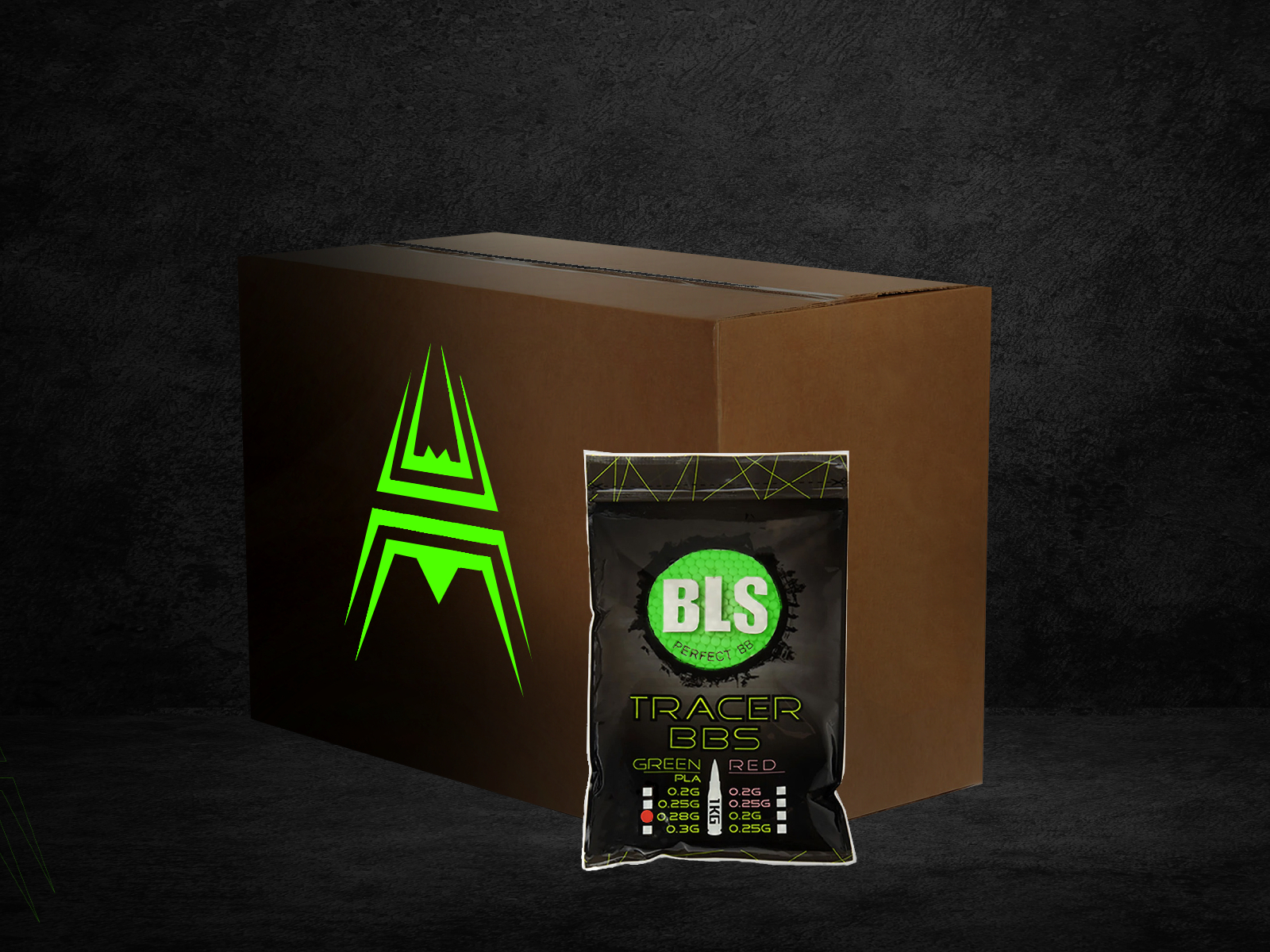 20x BLS BIO Tracer pellets 0,28g, 3500 BBs - Green Illuminating (box) OD-A-BOX-PLATR28 asgbox.pl 20x BLS BIO Tracer pellets 0,28g, 3500 BBs - Green Illuminating (box)