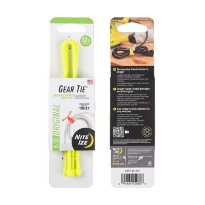 GEAR TIE(R) REUSABLE RUBBER TWIST TIE(TM) (2pcs), Yellow NEON - length 12"