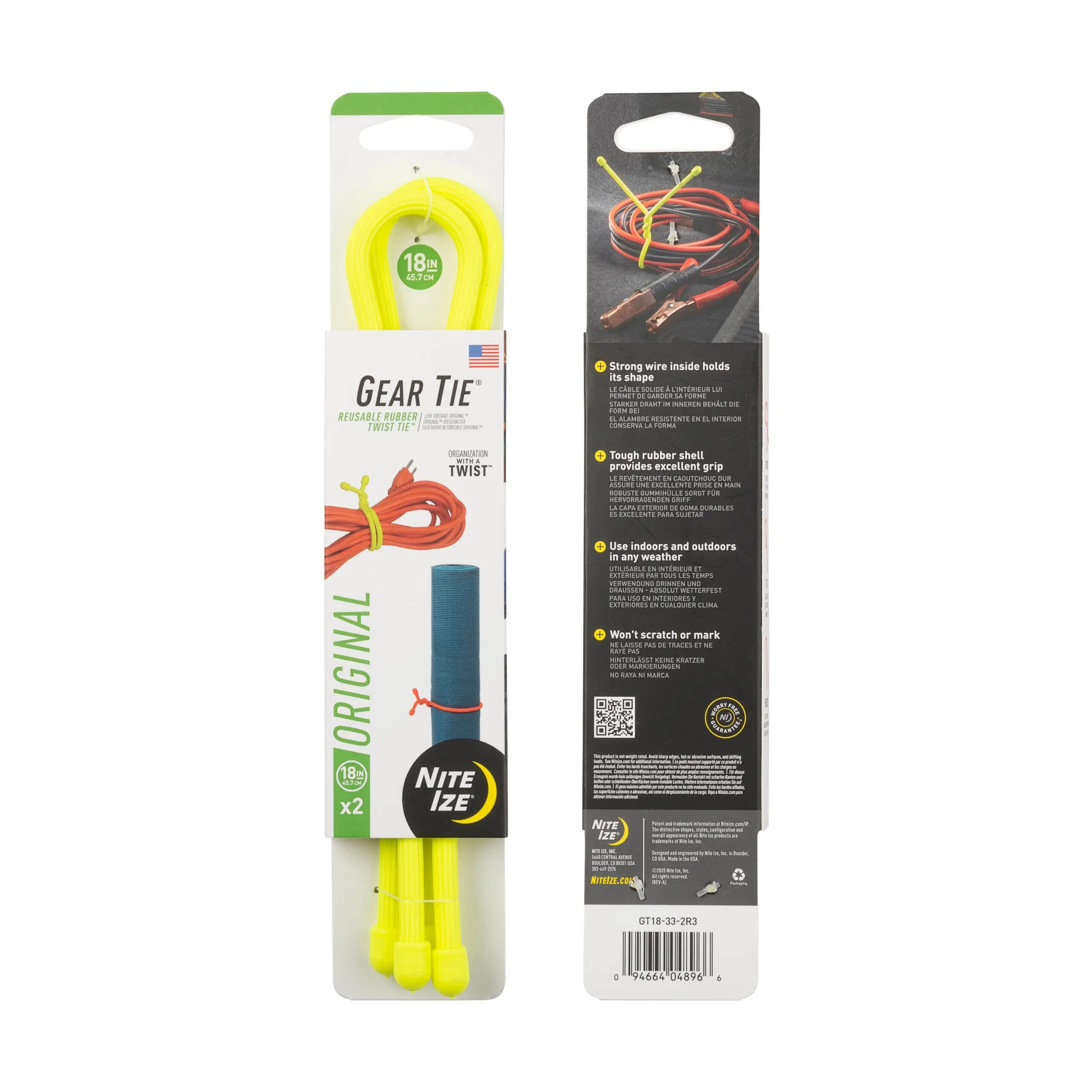 GEAR TIE(R) REUSABLE RUBBER TWIST TIE(TM) (2pcs), Yellow NEON - length 18" OD-A-GT18-2PK-33 asgbox.pl GEAR TIE(R) REUSABLE RUBBER TWIST TIE(TM) (2pcs), Yellow NEON - length 18"