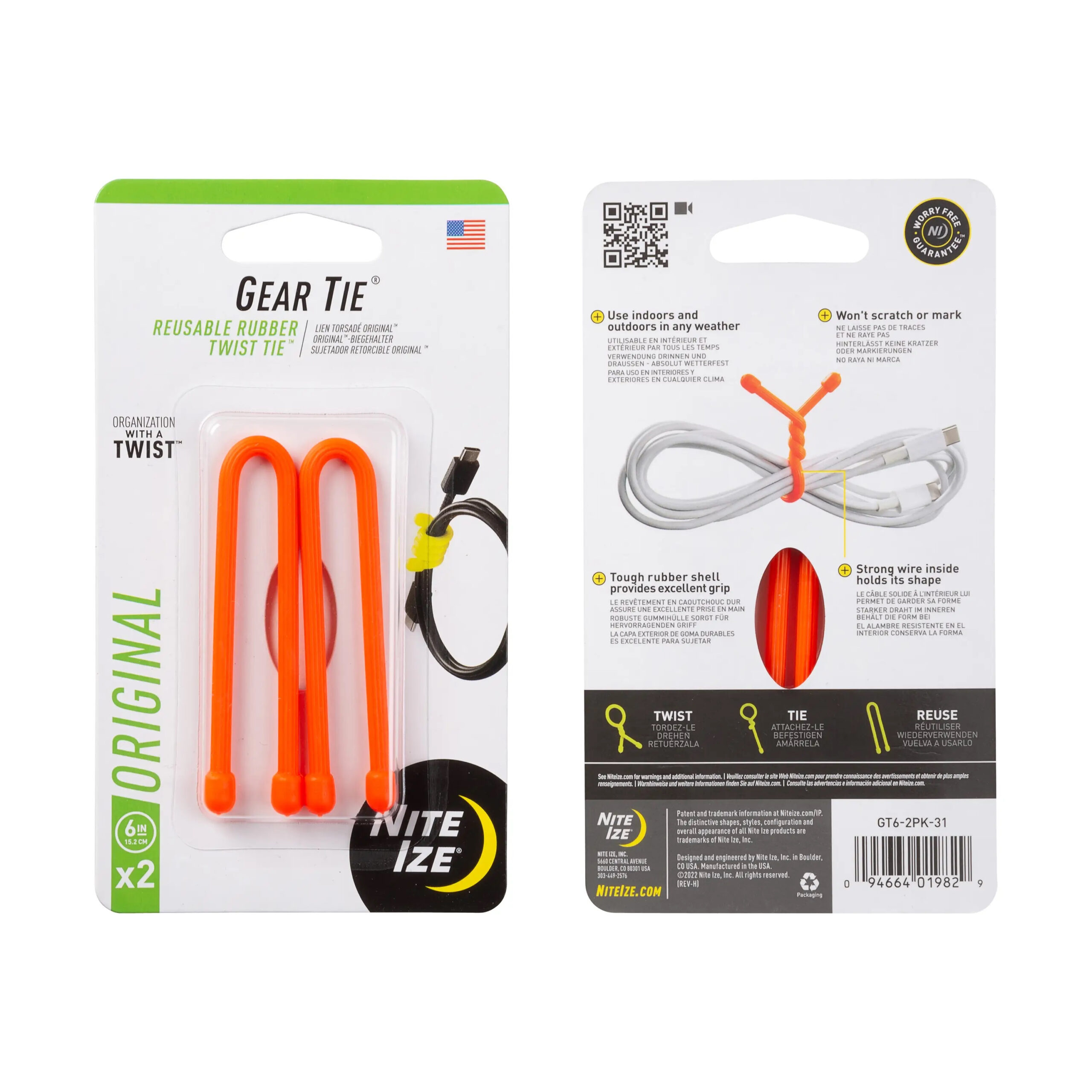 GEAR TIE(R) REUSABLE RUBBER TWIST TIE(TM) (2pcs), Orange - length 6" OD-A-GT6-2PK-31 asgbox.pl GEAR TIE(R) REUSABLE RUBBER TWIST TIE(TM) (2pcs), Orange - length 6"