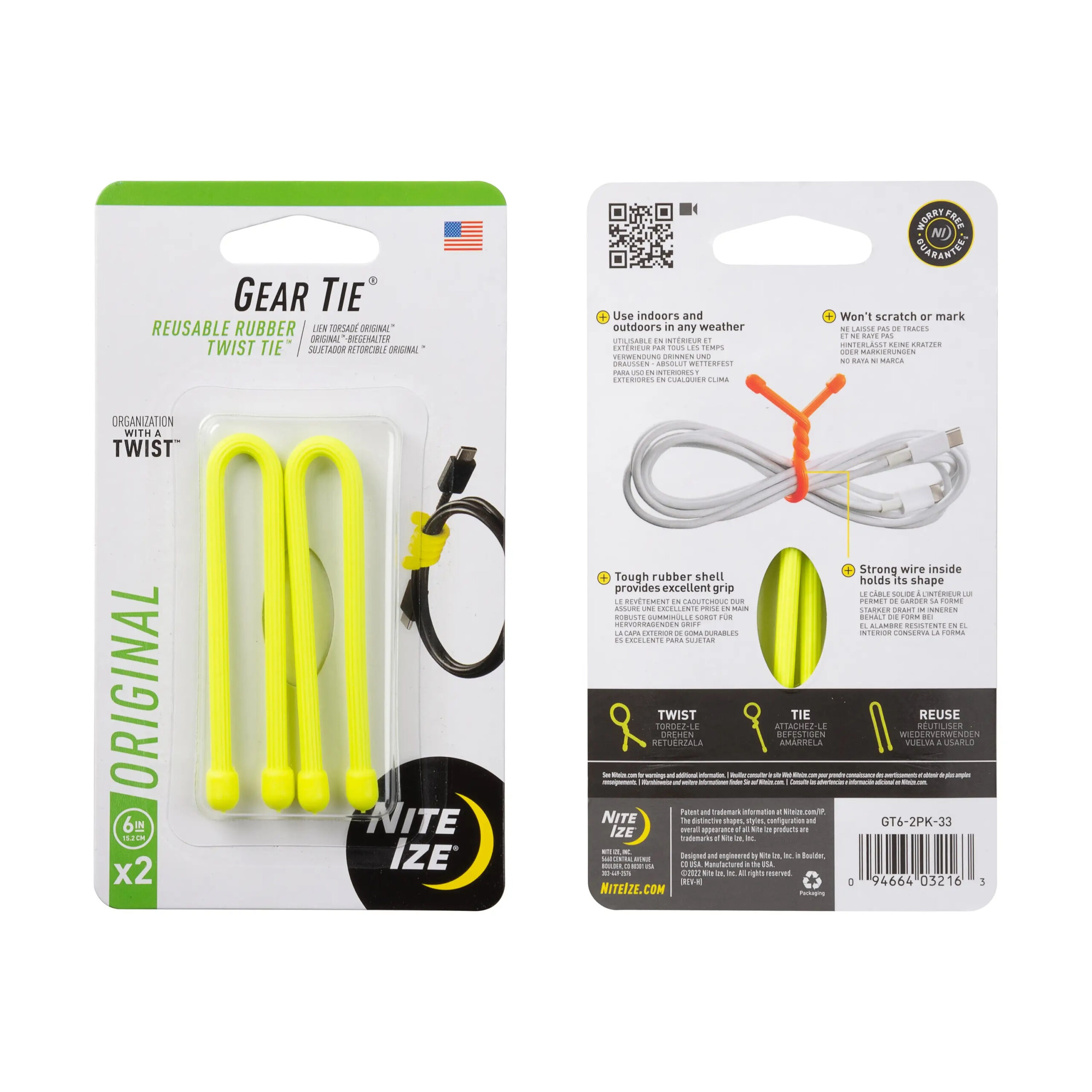 GEAR TIE(R) REUSABLE RUBBER TWIST TIE(TM) (2pcs), Yellow NEON - length 6" OD-A-GT6-2PK-33 asgbox.pl GEAR TIE(R) REUSABLE RUBBER TWIST TIE(TM) (2pcs), Yellow NEON - length 6"