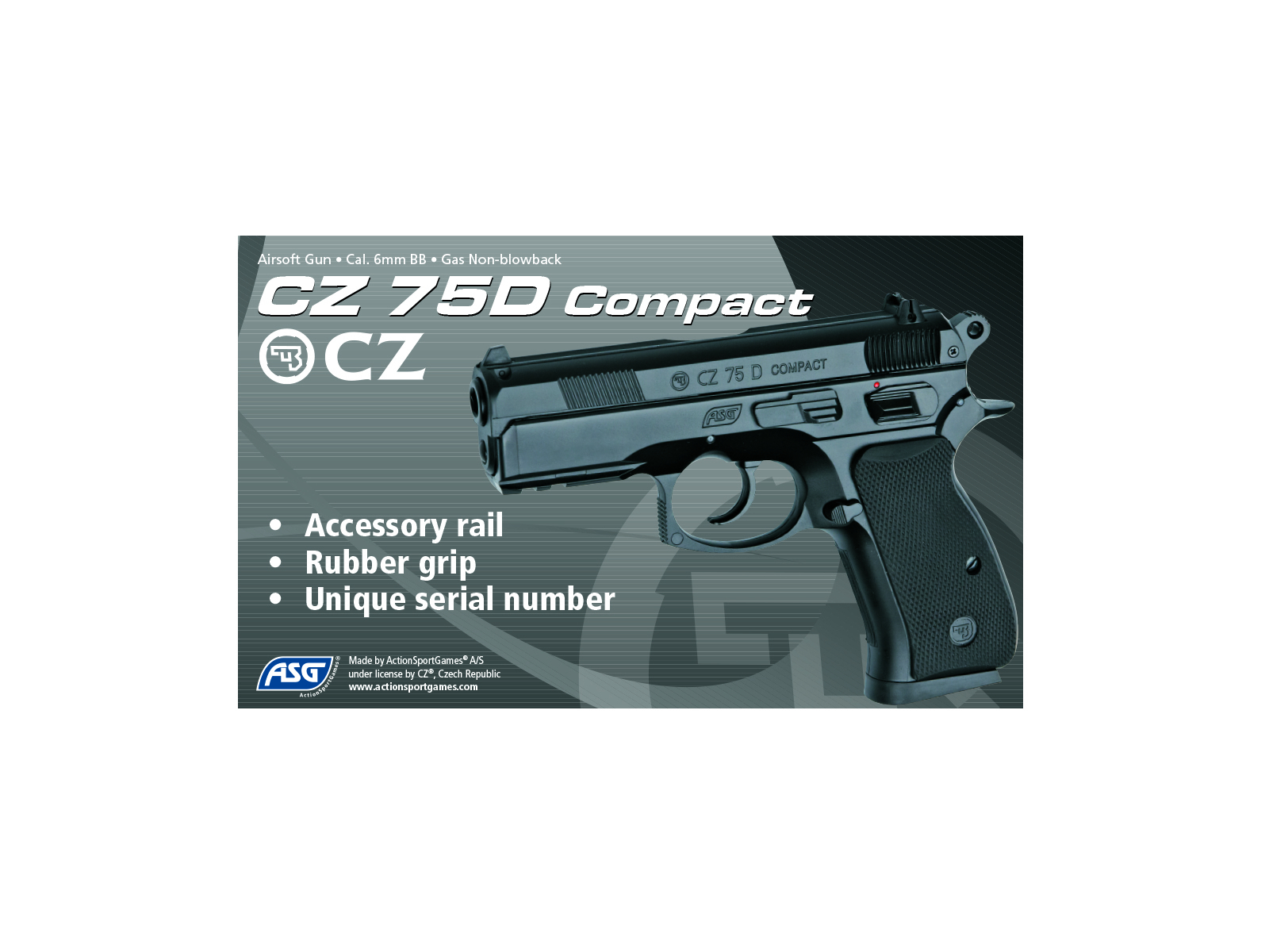 ASG CZ 75D Compact GNB Pistol (Fixed Slide) - Black OD-A-ASG001 asgbox.pl ASG CZ 75D Compact GNB Pistol (Fixed Slide) - Black - obrazek 3