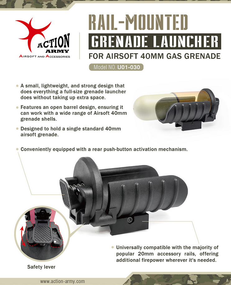 AA Mini RIS Rail Grenade Launcher for 40mm Grenade - Black OD-A-U01-030 asgbox.pl AA Mini RIS Rail Grenade Launcher for 40mm Grenade - Black - obrazek 4