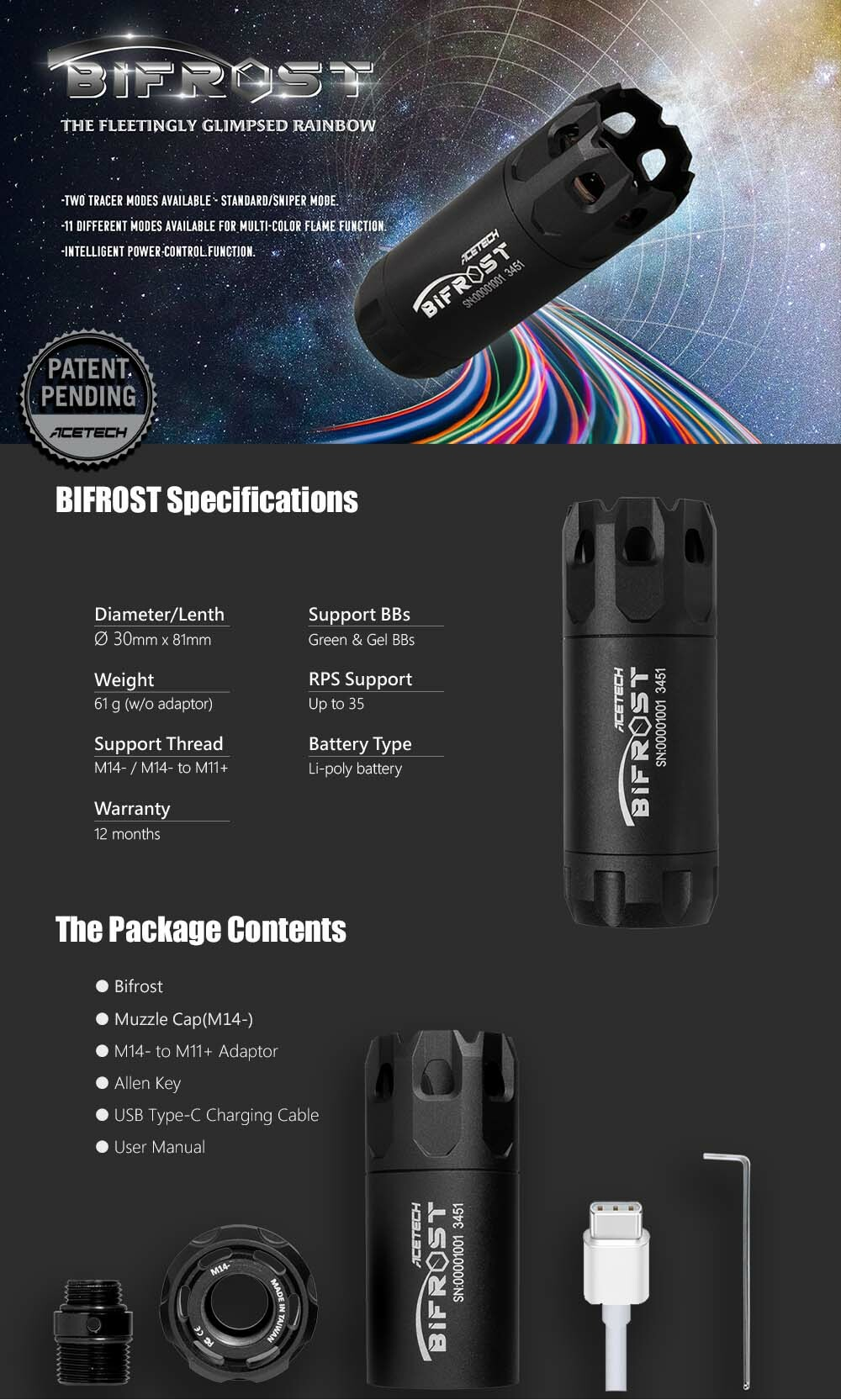 AceTech BIFROST Tracer Unit with Muzzle Flame - Brass OD-A-PAT0700-BR-001 asgbox.pl AceTech BIFROST Tracer Unit with Muzzle Flame - Brass - obrazek 5