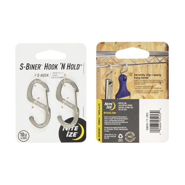 S-Biner(R) Hook 'N Hold(TM) Carabiner, Small - Silver (2 pcs)