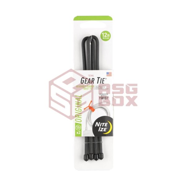 Nite Ize Gear Tie Reusable Rubber Twist Tie 12" 2pcs Black