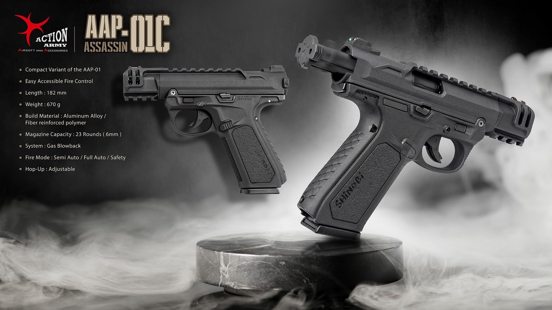 AA AAP-01C Assassin Compact GBB Pistol - Black OD-A-AAP01C-BK asgbox.pl AA AAP-01C Assassin Compact GBB Pistol - Black - obrazek 10