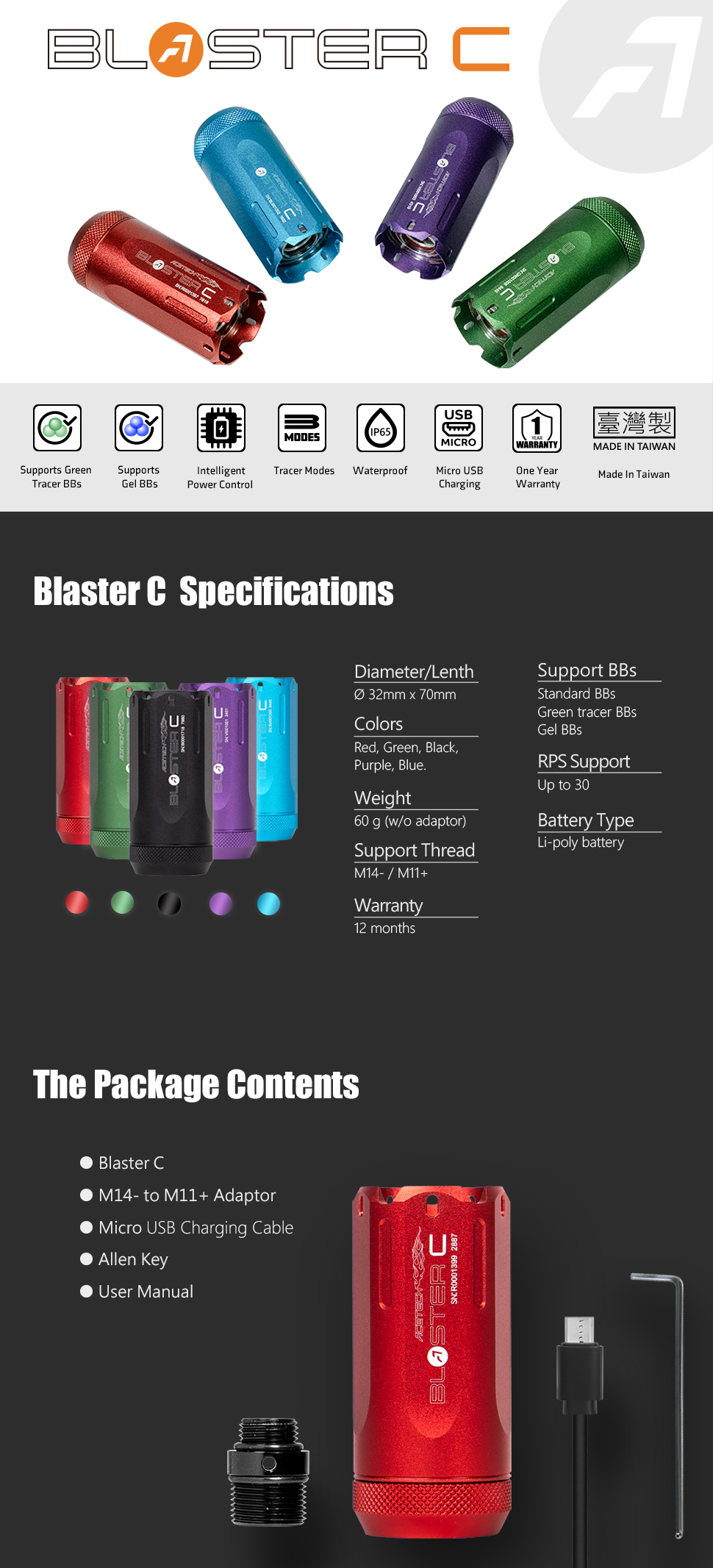 AceTech BLASTER C Tracer Unit with Muzzle Flame - Purple OD-A-PAT0650-VI-001 asgbox.pl AceTech BLASTER C Tracer Unit with Muzzle Flame - Purple - obrazek 7