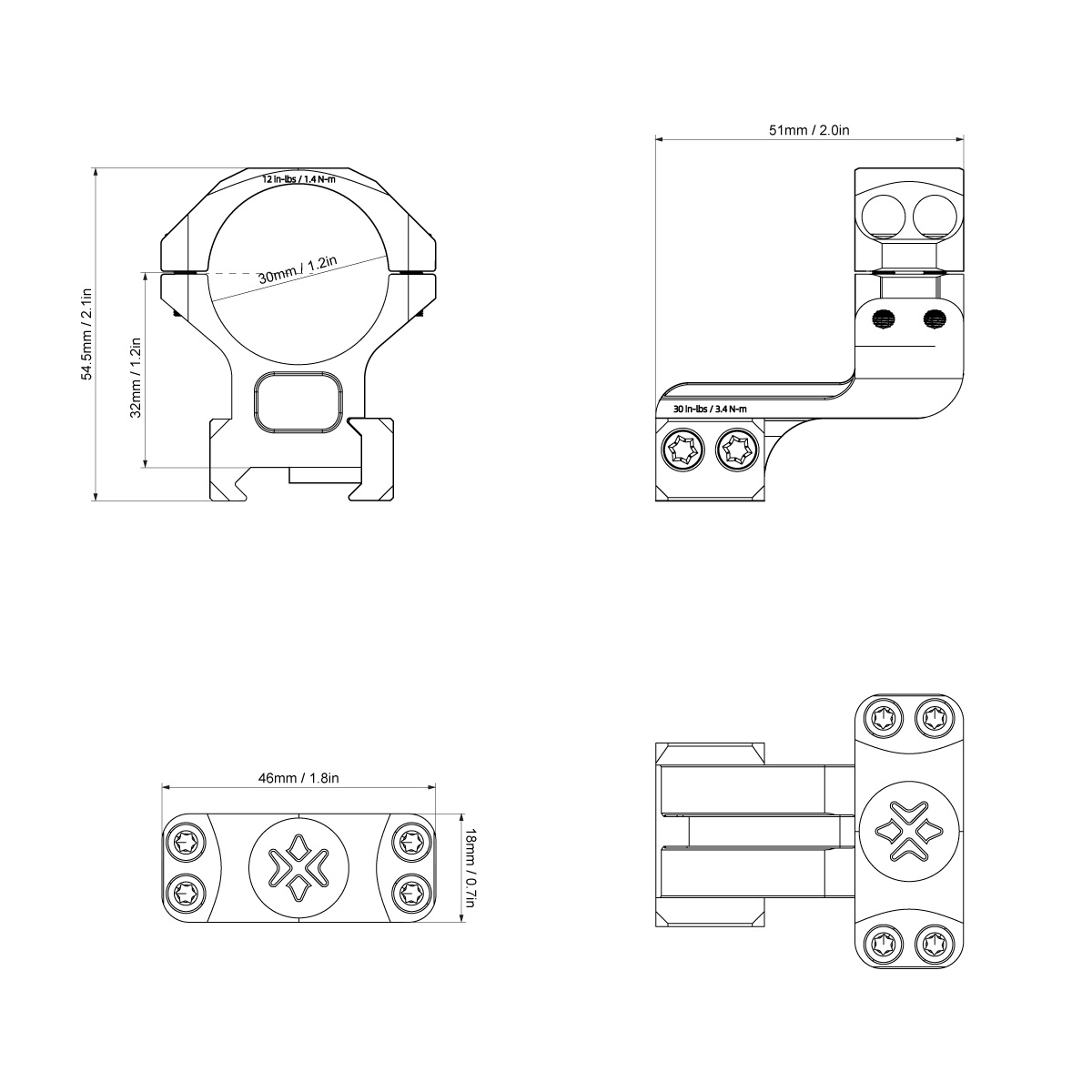 VO Cantilever 1.25 Inch Mounting Rings for 30mm Riflescope - Black OD-A-XASR-3016 asgbox.pl VO Cantilever 1.25 Inch Mounting Rings for 30mm Riflescope - Black - obrazek 8