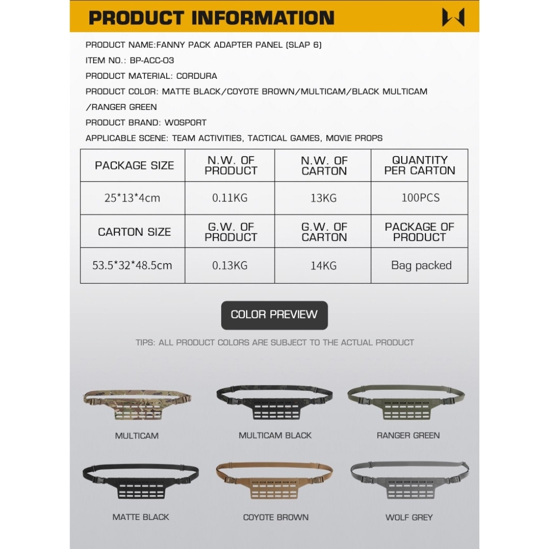 WST Fanny Pack Molle Adapter Panel , Large (6 Rows) - Black OD-A-WOSP198-BK asgbox.pl WST Fanny Pack Molle Adapter Panel , Large (6 Rows) - Black - obrazek 6
