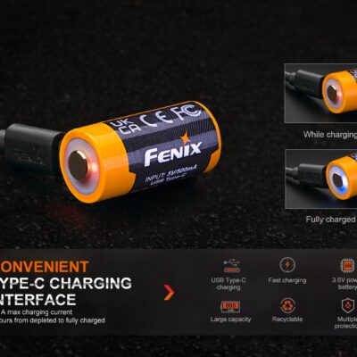 FENIX Rechargeable USB-C Battery RCR123A 3.6V - 800 mAh OD-A-FERCR123A800UP asgbox.pl