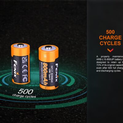 FENIX Rechargeable USB-C Battery RCR123A 3.6V - 800 mAh OD-A-FERCR123A800UP asgbox.pl