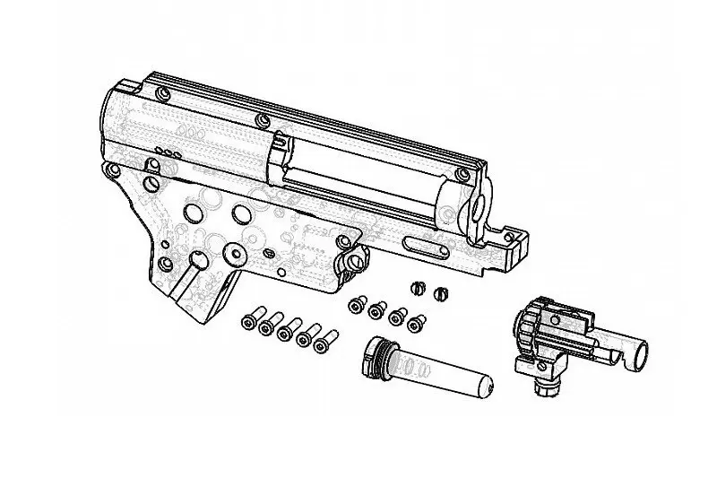 Dwudzielny, wzmocniony szkielet gearboxa v.2 z systemem QSC z komorą hop-up OD-G-RET-08-012105-00 asgbox.pl wzmocniony szkielet gearboxa v.2 z systemem QSC z komorą hop-up