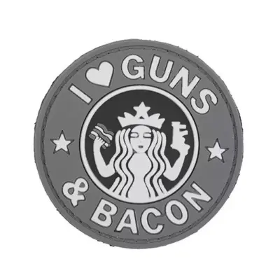 asgbox.pl - Naszywka 3D - Guns And Bacon - szara