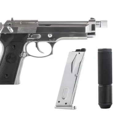 Replika pistoletu SR92 z tłumikiem - srebrna OD-G-SRC-02-021692-00 asgbox.pl