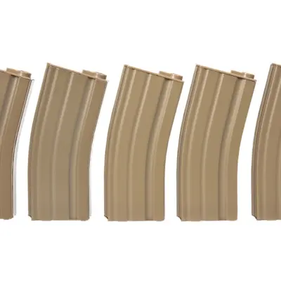 Zestaw 5 magazynków low-cap 70 kulek do M4/M16 - tan OD-G-SPE-05-005266-00 asgbox.pl