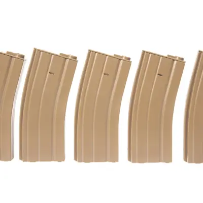 Zestaw 5 magazynków low-cap 70 kulek do M4/M16 - tan OD-G-SPE-05-005262-00 asgbox.pl