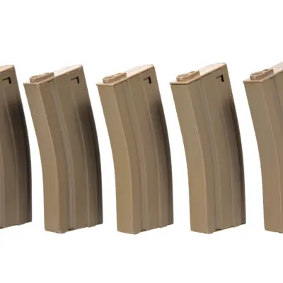 Zestaw 5 magazynków low-cap 70 kulek do M4/M16 - tan OD-G-SPE-05-005266-00 asgbox.pl