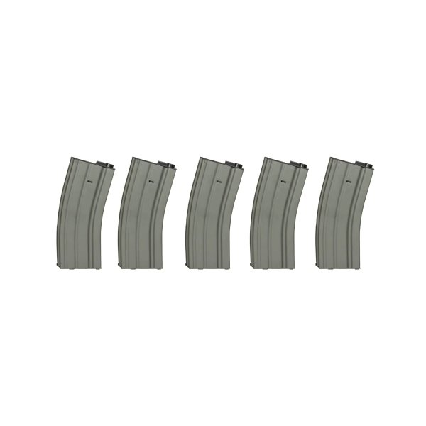 asgbox.pl - Zestaw 5 magazynków Hi-Cap na 300 kulek do replik M4/M16 - Szary