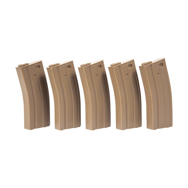 asgbox.pl - Zestaw 5 magazynków low-cap 70 kulek do M4/M16 - tan