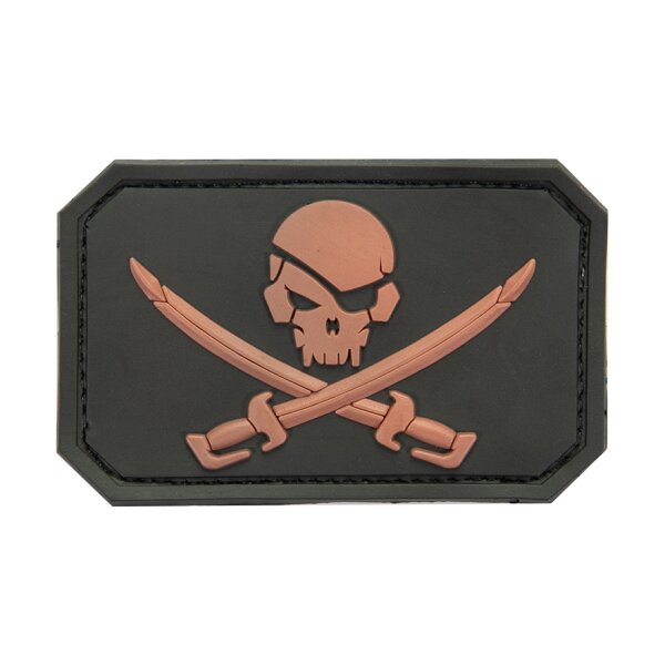 3D PVC PIRATE SKULL Patch - Black / Tan
