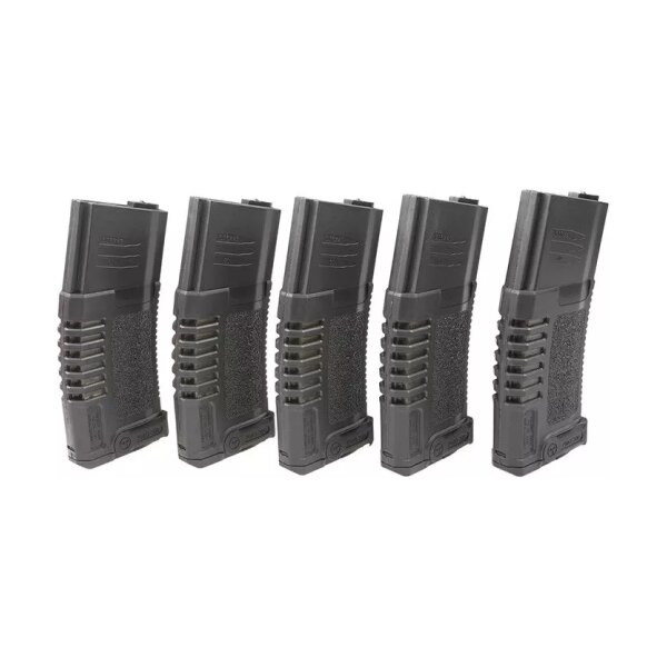asgbox.pl - Zestaw 5 magazynków hi-cap PMG 300 kulek do do replik typu M4/M16 - czarny