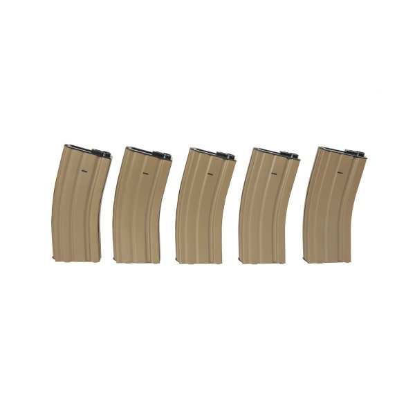 asgbox.pl - Zestaw 5 magazynków hi-cap na 300 kulek do replik M4/M16 - tan