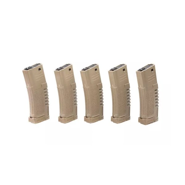asgbox.pl - Zestaw 5 magazynków hi-cap PMG 300 kulek do do replik typu M4/M16 - dark earth