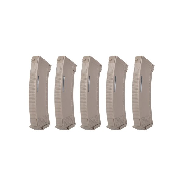 asgbox.pl - Zestaw 5 magazynków Mid-Cap 130/30 kulek Arcturus EMM AK MOD1 Variable-Cap Windowed do replik AK Flat Dark Earth