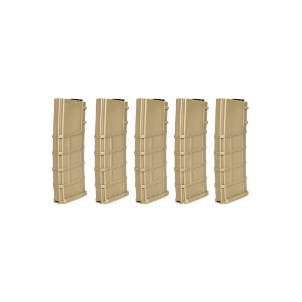 asgbox.pl - Zestaw 5 magazynków Mid-cap 200 Kulek do replik M4/M16 - Tan