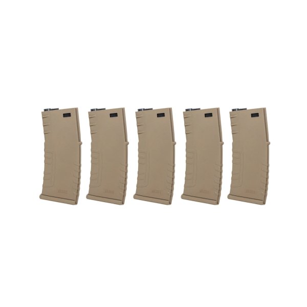 asgbox.pl - Zestaw 5 sztuk polimerowych magazynków mid-cap 120 kulek Specna Arms Flat Dark Earth