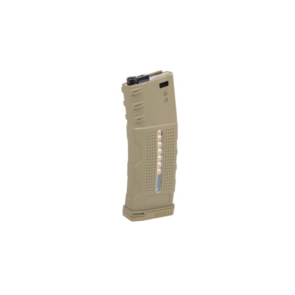 asgbox.pl - Magazynek Polimerowy Mid-Cap na 150 kulek Tornado z atrapami naboi do replik M4/M16 Tan