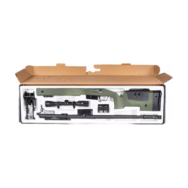 asgbox.pl - Replika karabinu wyborowego SA-S03 CORE™ High Velocity z lunetą i dwójnogiem - oliwkowa(OUTLET)