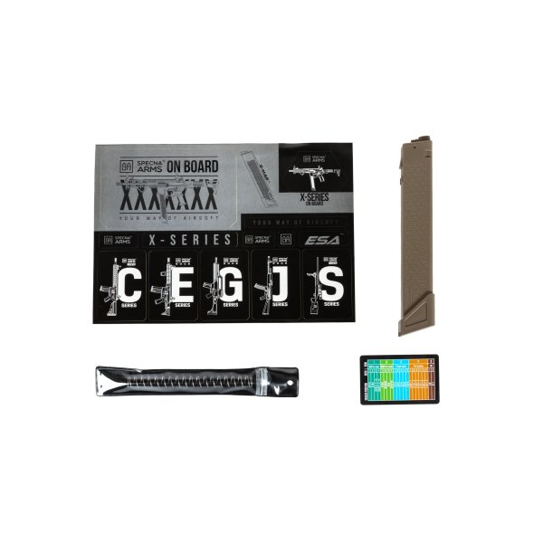 asgbox.pl - Pistolet maszynowy ASG Specna Arms SA-FX01 FLEX™ HAL ETU Half-Tan z pomarańczowym urządzeniem wylotowym