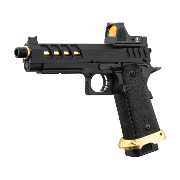 Lancer Tactical HERACLES Hi-Capa 5.1 Black/Gold RMR - HERACLES Hi-Capa 5.1 Black/Gold GBB Airsoft Pistol with RMR Lancer Tactical
