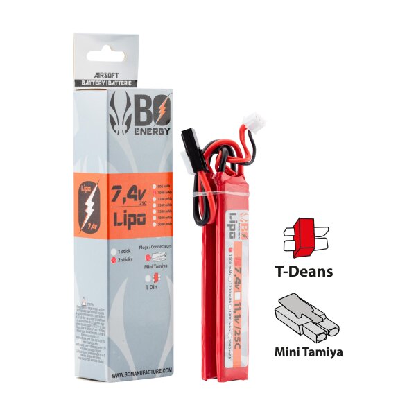 2 sticks 2S 7.4V 1000mAh 25C Lipo battery - 2 sticks - 1000mAh 25C - Mini Tamyia
