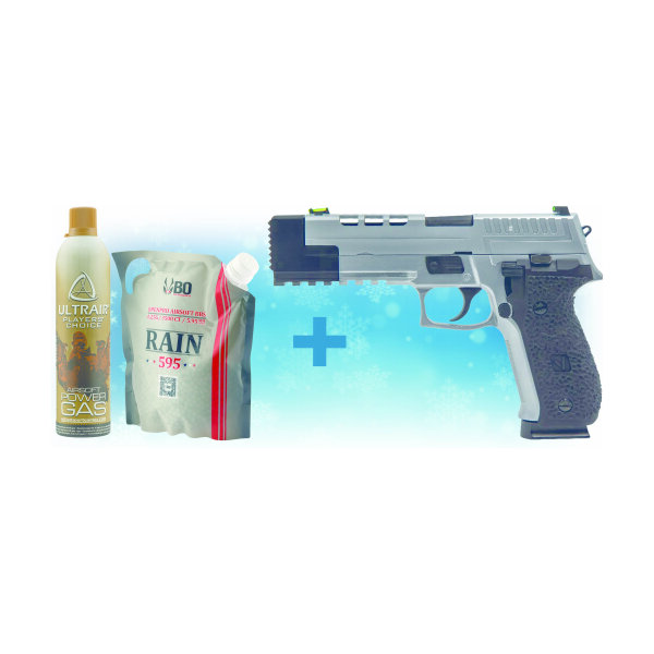 Christmas pack: VORSK VP26X Silver GBB replica airsoft gun + BBs + gas -