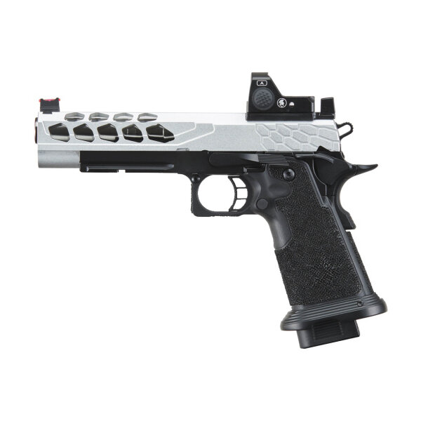 GBB Stryk Hi-Capa 5.1 Silver Lancer Tactical Airsoft Pistol with RMR -